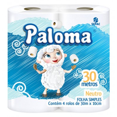 11424 - papel higiênico folha simples Paloma 4 x 30mt