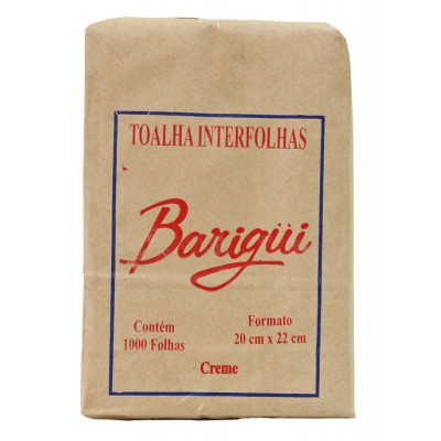 12167 - toalha papel interfolha folha simples creme Barigüi 20 x 22cm 1.000fl 29gr