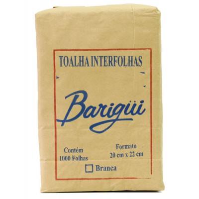 12205 - toalha papel interfolha folha simples branca Barigüi 20 x 22cm 1.000fl 27gr