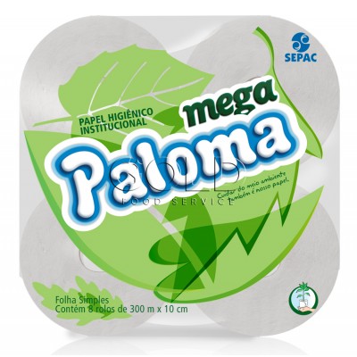 14107 - papel higiênico rolão folha simples Paloma 8 rolos x 300mt x 10cm