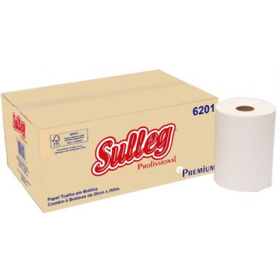 17860 - toalha papel bobina Sulleg 6 rolos x 200mt x 20cm 100% 30gr Cód. 6201