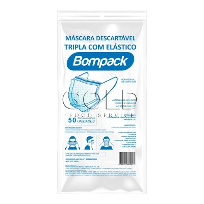 18465 - máscara descartável azul Bompack 50un