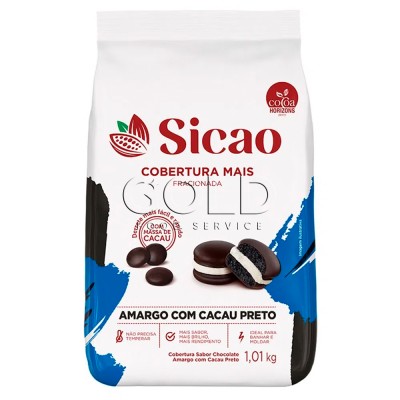 18861 - cobertura chocolate amargo com cacau preto gotas 1,01kg Sicao mais