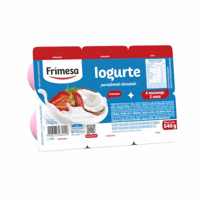 21044 - iogurte morango e coco Frimesa pote 90g 12 bandejas com 6 unidades