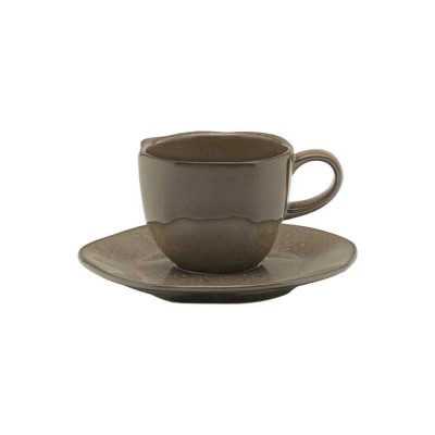 21428 - xícara de chá com pires marrom nomade porcelana Oxford 12 x220ml