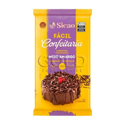 21680 - cobertura chocolate meio amargo barra 5kg Sicao fácil confeitaria