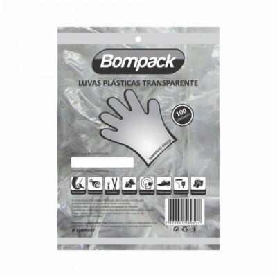 6887 - luva descartável plástica transparente Bompack 100un