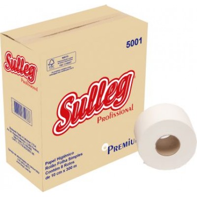 7857 - papel higiênico rolão f. simples Sulleg 8 rolos x 300mt x 10cm 100% 18gr Cód. 5001